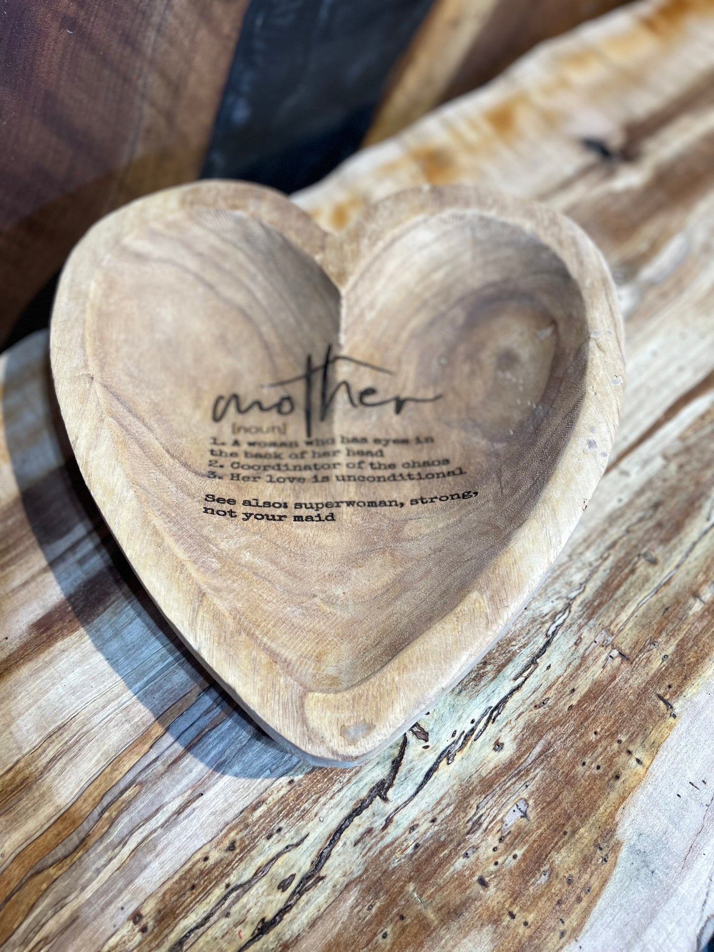 Wood Heart Laser Engraved Catch All with custom Mother’s Day Engraving *FREE SHIPPING