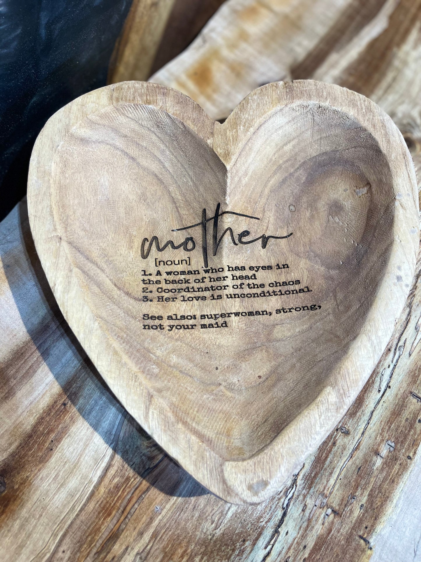 Wood Heart Laser Engraved Catch All with custom Mother’s Day Engraving *FREE SHIPPING