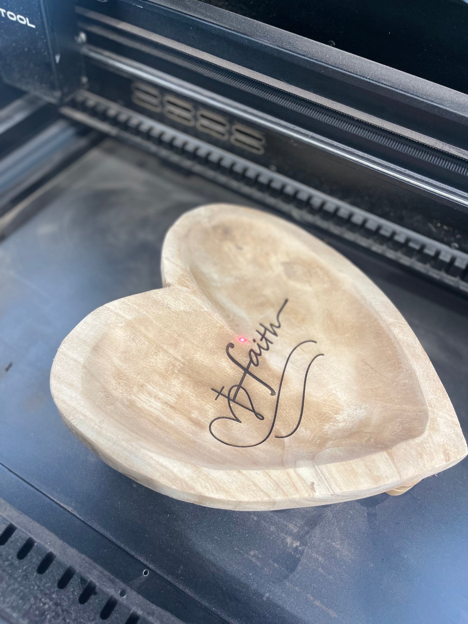 laser engraved prayer heart dough bowl with the word faith