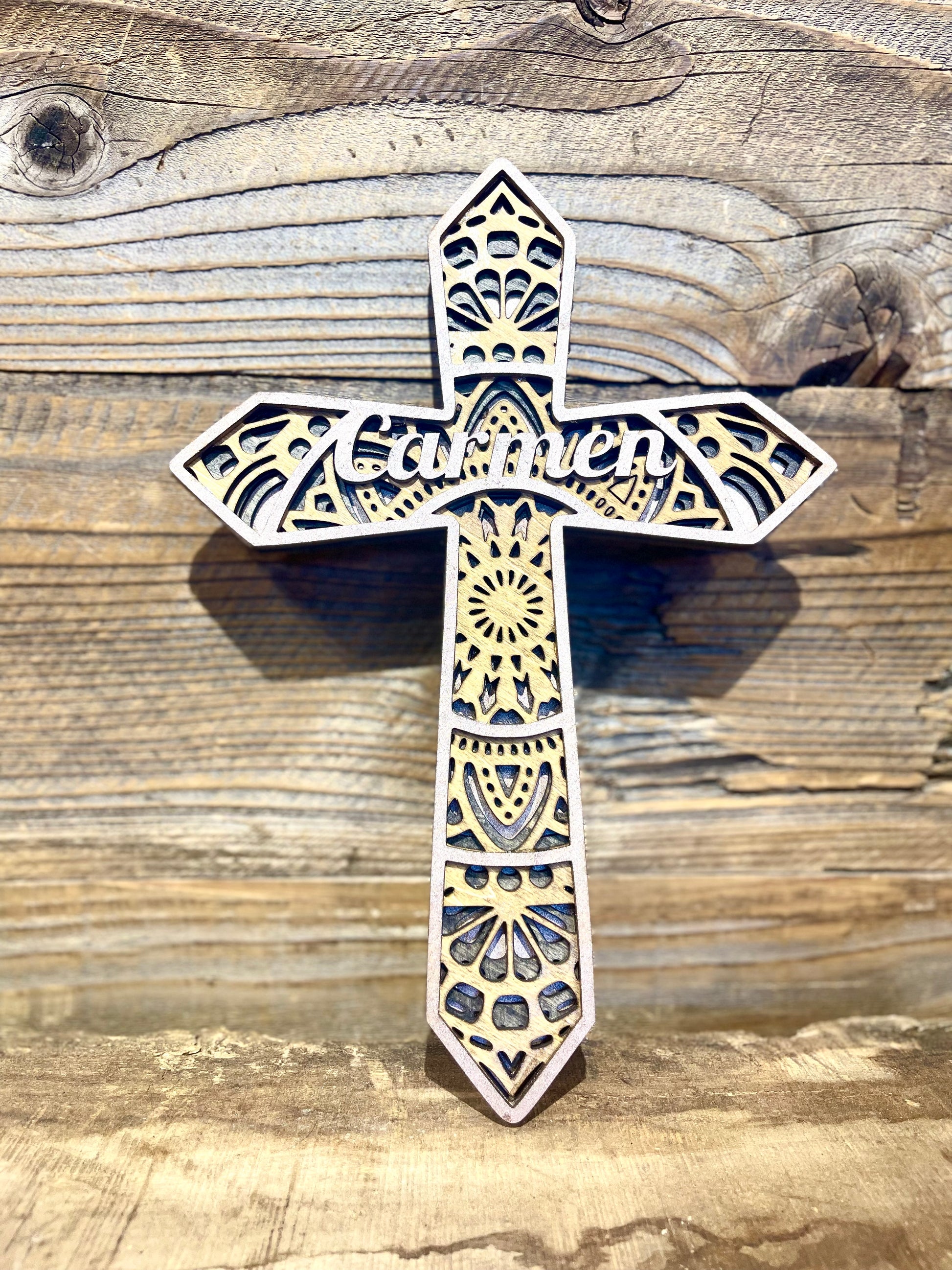 Custom 5 layer wood cross customized with name