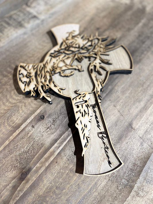 Custom cut wood cross with name option, first communion, baptismal, birth, church, loss