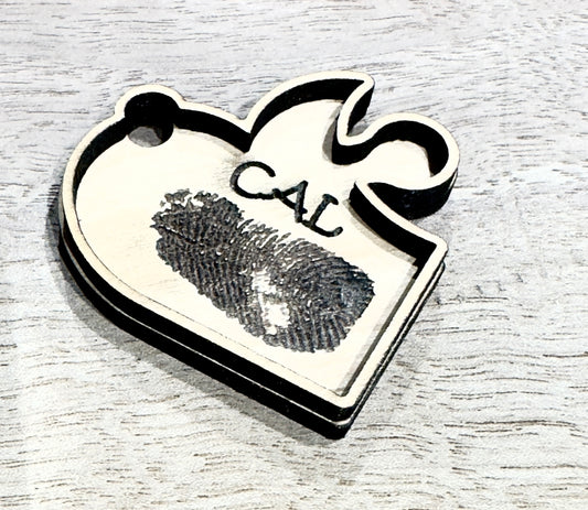 Fingerprint Heart shaped key chain, custom engraved finger print