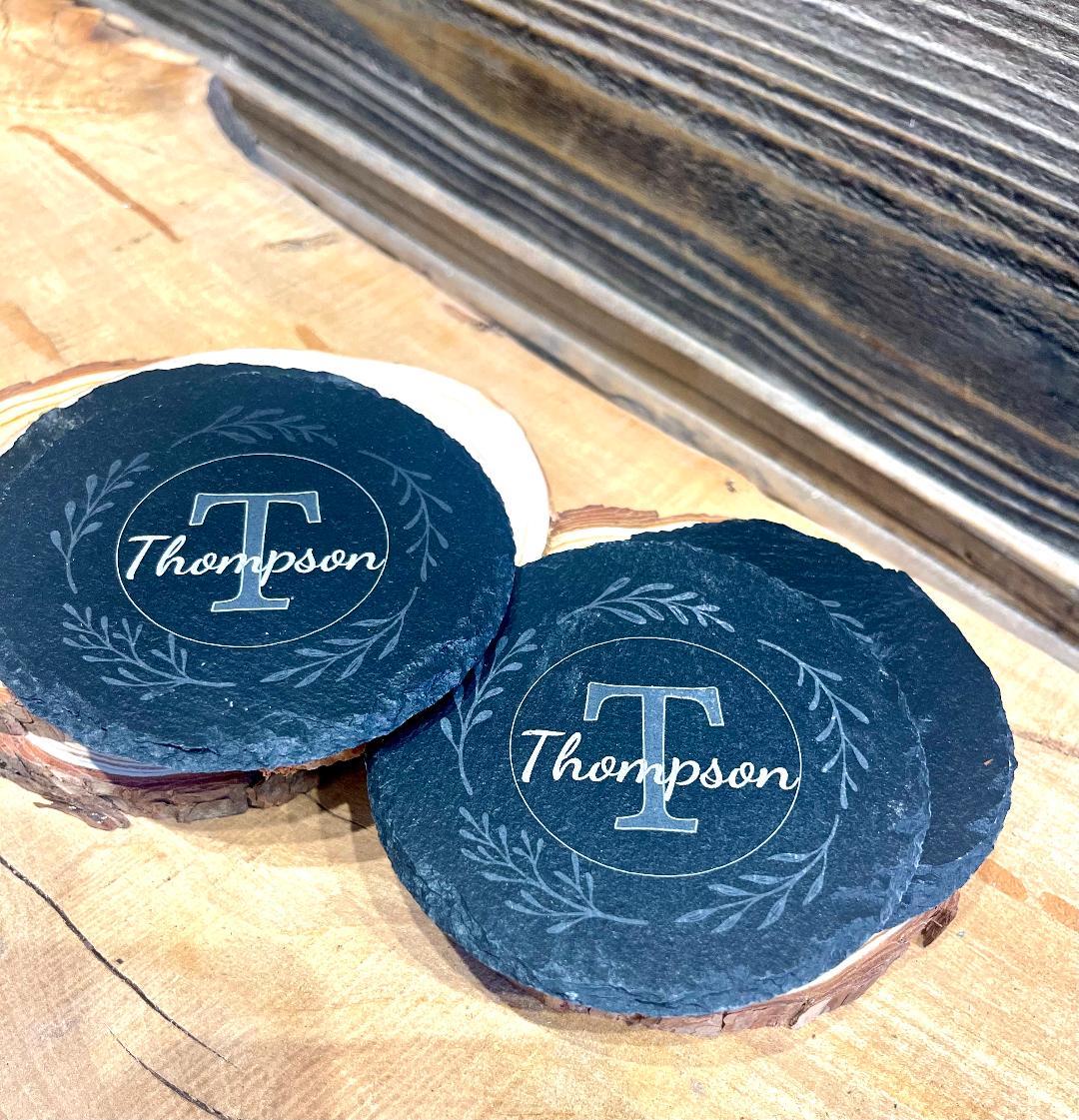 Family Monogram Laser Engraved Slate Coaster